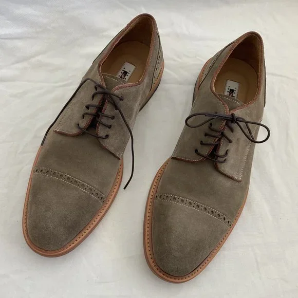 Joseph Abboud Taupe Suede Wingtip Derbys with Blue Accents Joseph Abboud Hewitt Mens 10 Grey Suede Wingtip Brogue Derby  main image 3